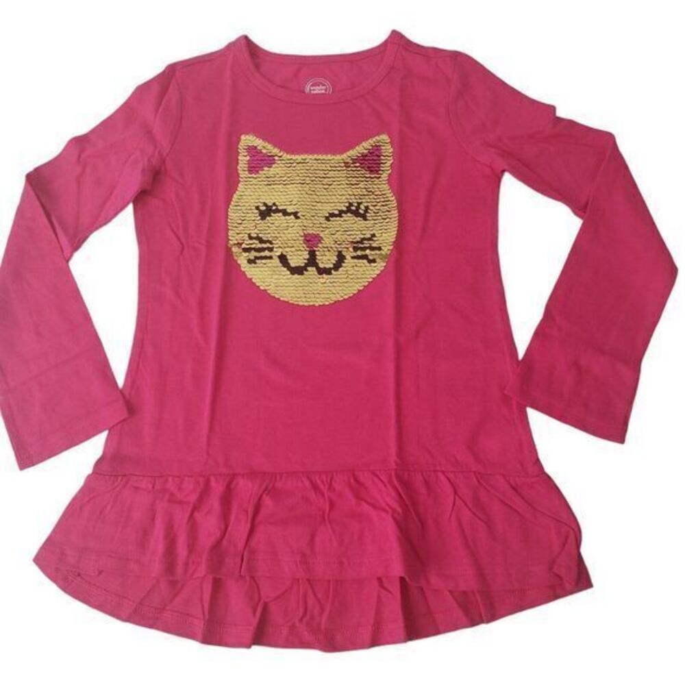 Pink Sequined‎ Cat Face Long Sleeve Girls Top Blouse Size 4-5 New